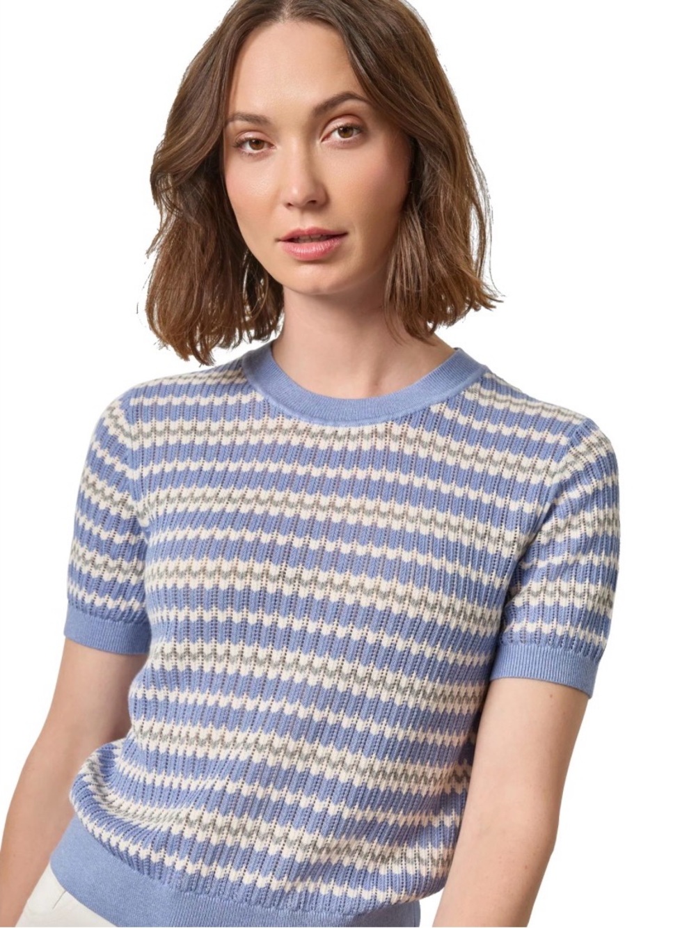 🆕🔖 Lilla P ✨ Novelty Stripe Crewneck Sweater ✨ Blue & Cream ✨ Size Large ✨ NWT!!